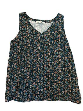 LOFT Floral Print Sleeveless V-Neck Top Multicolor Cottage Core Summer Spring
